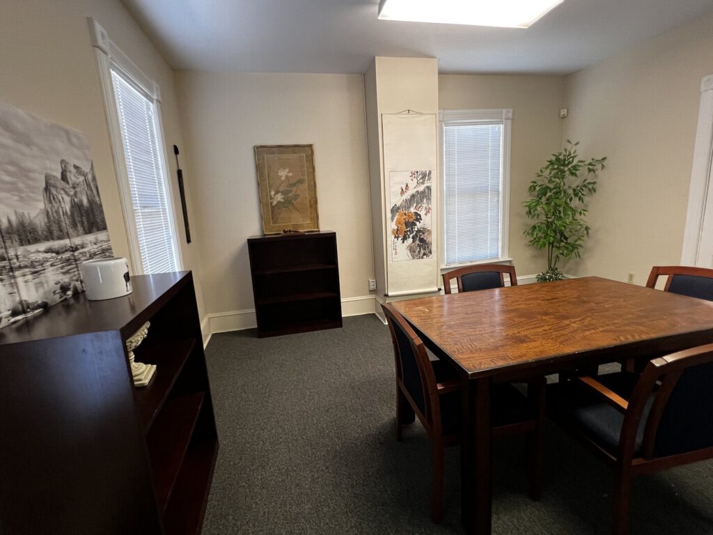 A dining room set up in the Artist Cottage